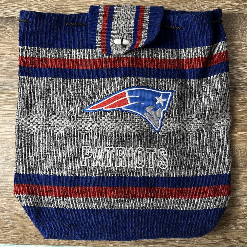 New England Patriots Woven Mexican Baja Backpack Tote, Embroidered Sports Bag